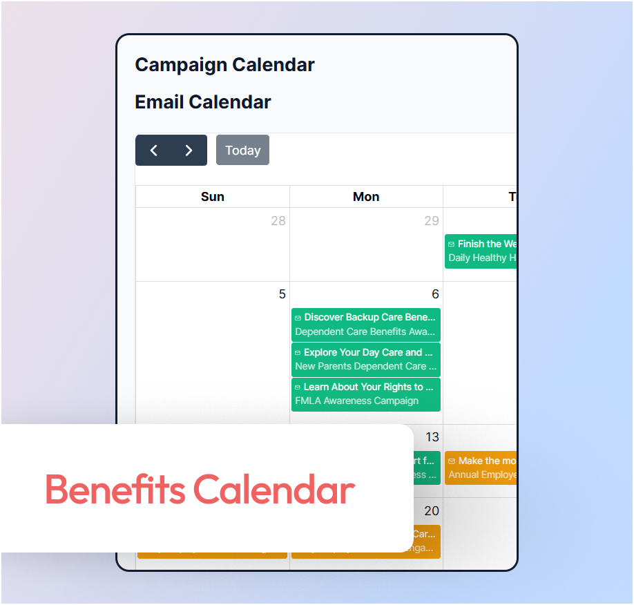 Benefits calendar with scheduled campaigns