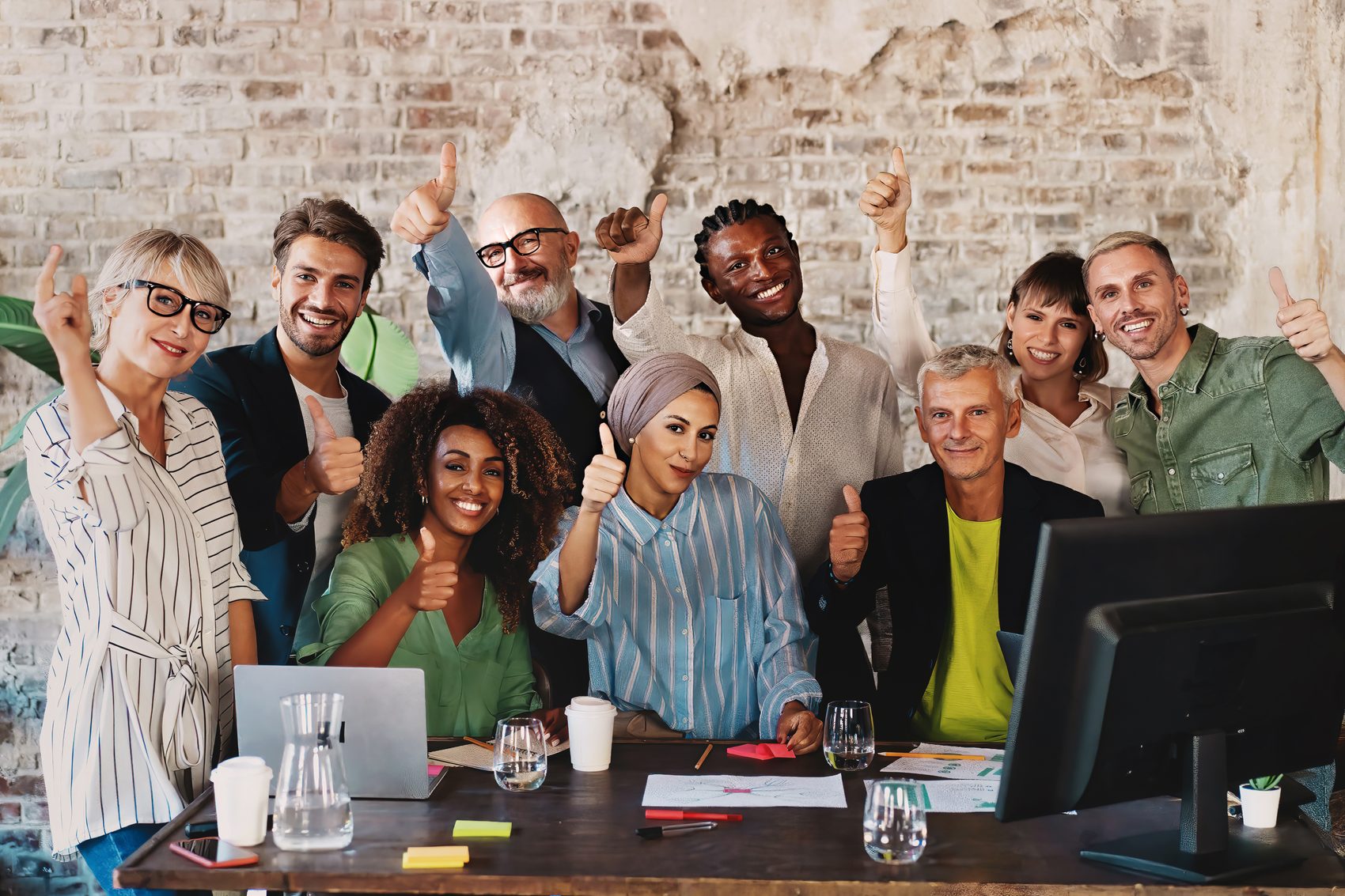 A diverse team of employees